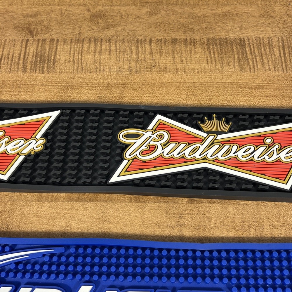 BUDWEISER BEER BUD LIGHT BOW TIE LOGO RAIL BEER BAR MAT RUNNER SPILL MAT LOT - Picture 4 of 13